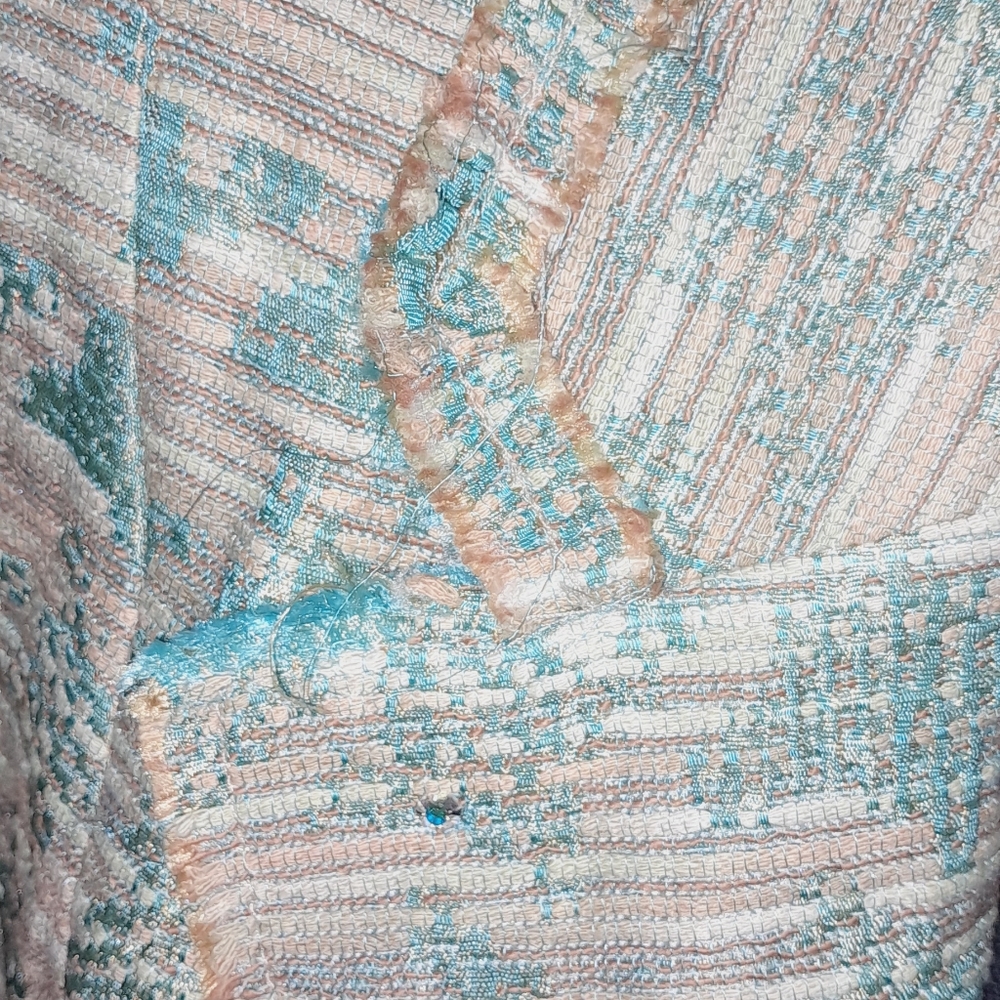 Isbell Ladies Designer Suit Jacket / Neutrals with Turquoise Accent / Boutique L - Picture 3 of 7